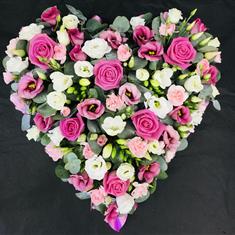 Pink rose and freesia heart