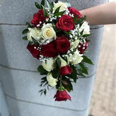 Red and white shower bouquet 